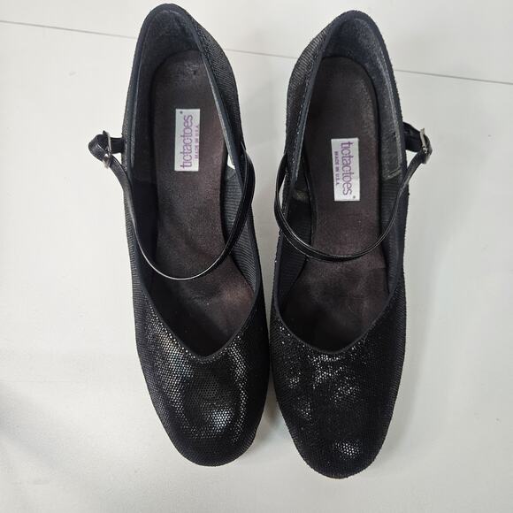 Vintage 90s Black Leather Glitter Mary Jane Round Toe Formal Dress Shoe 10.5 W - Picture 4 of 9